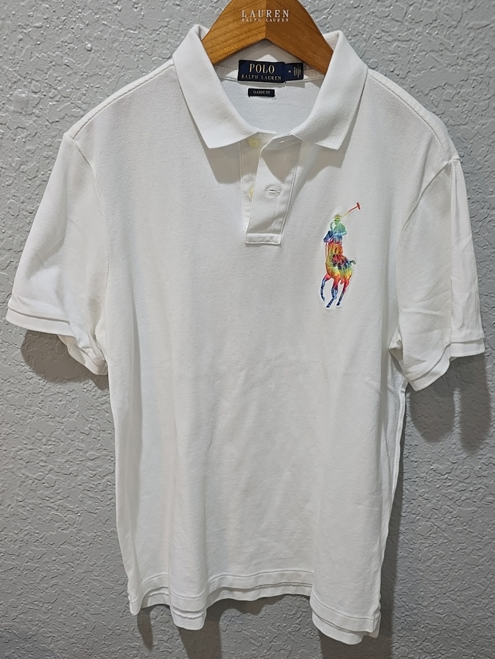 Polo by Ralph Lauren White Polo with Multicolor Rainbow Pony Logo